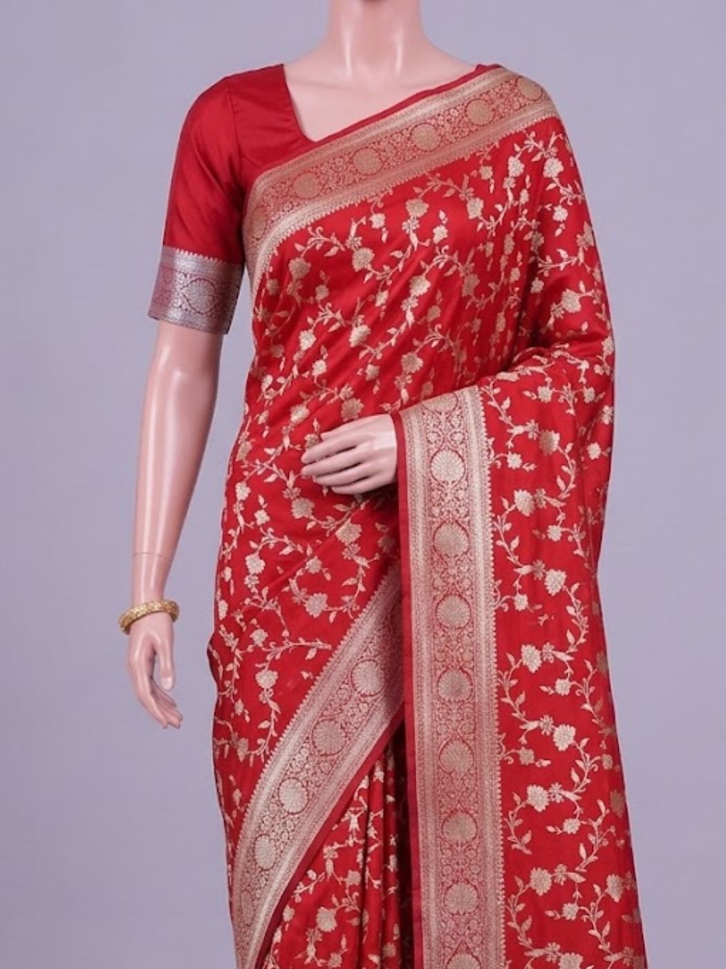 Red Katan Silk Saree with Floral View Dummy View 02