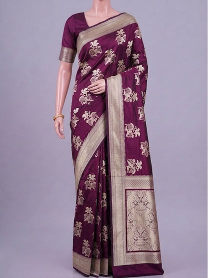 Wine Katan Silk Saree Dummy view01