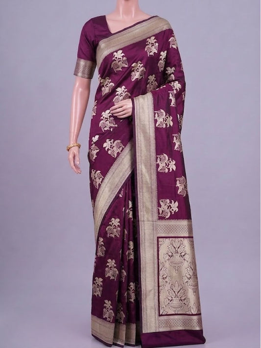 Wine Katan Silk Saree Dummy view01
