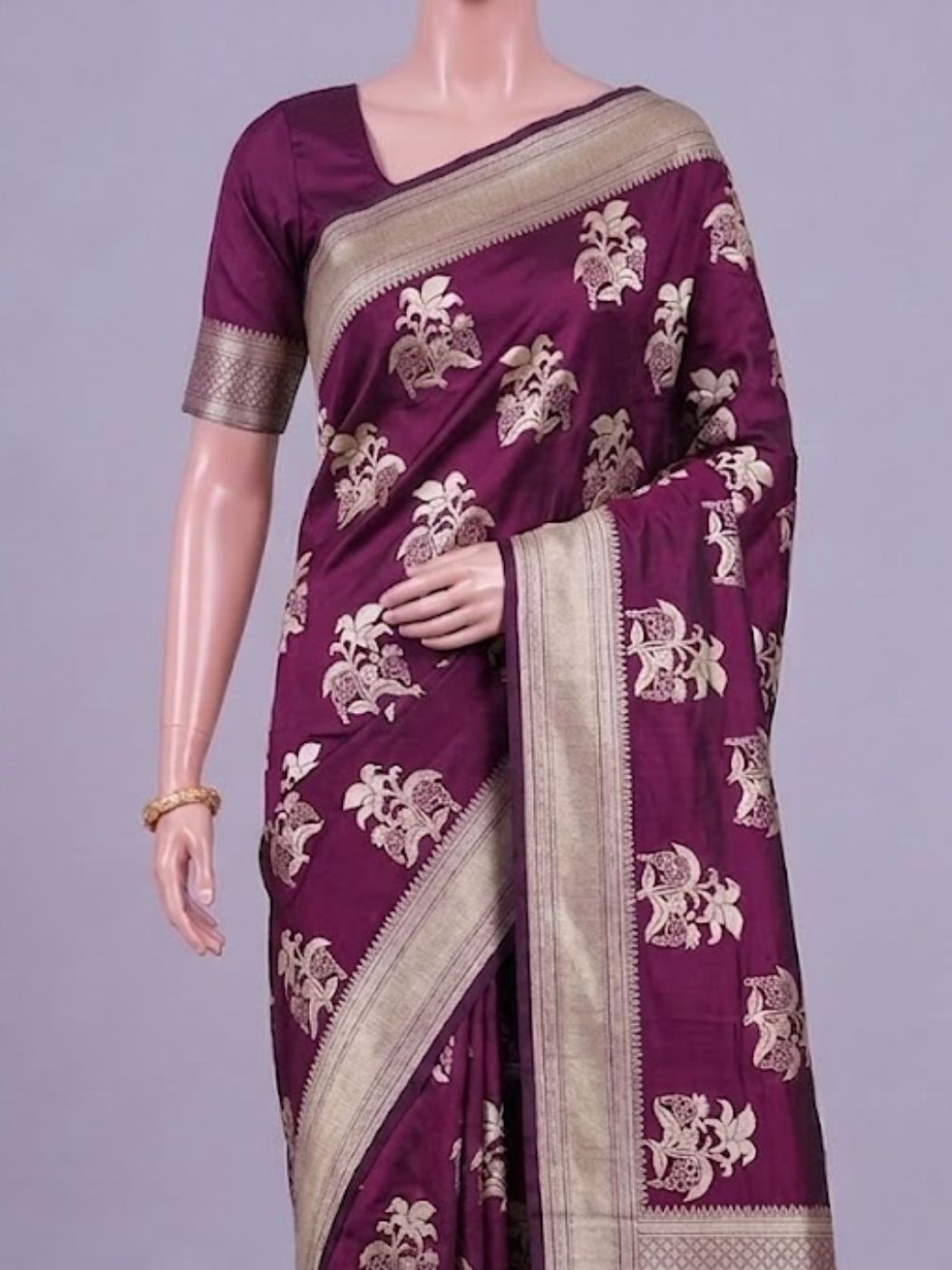 Wine Katan Silk Saree Dummy view02