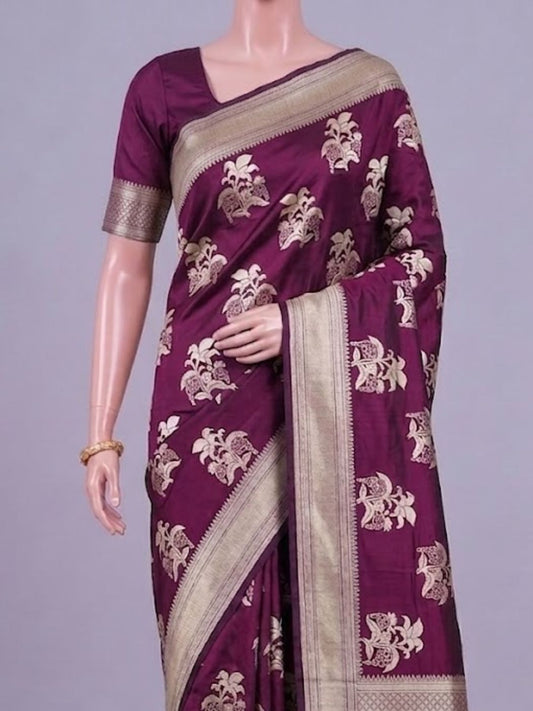 Wine Katan Silk Saree Dummy view02