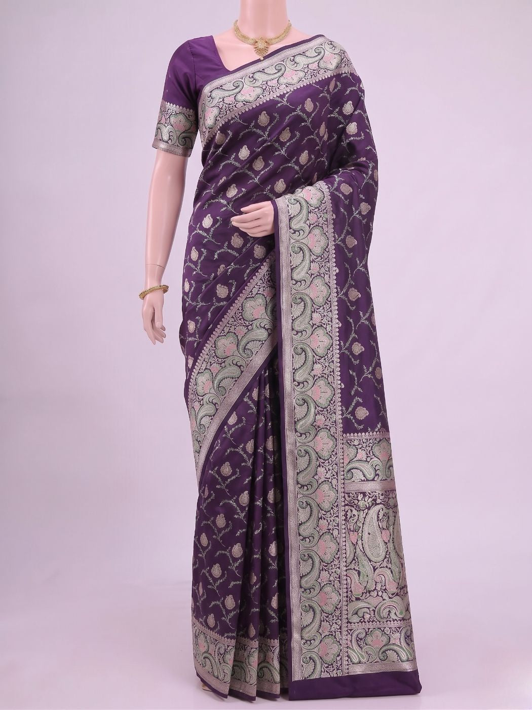 Deep Purple Katan Silk Saree Dummy View 01