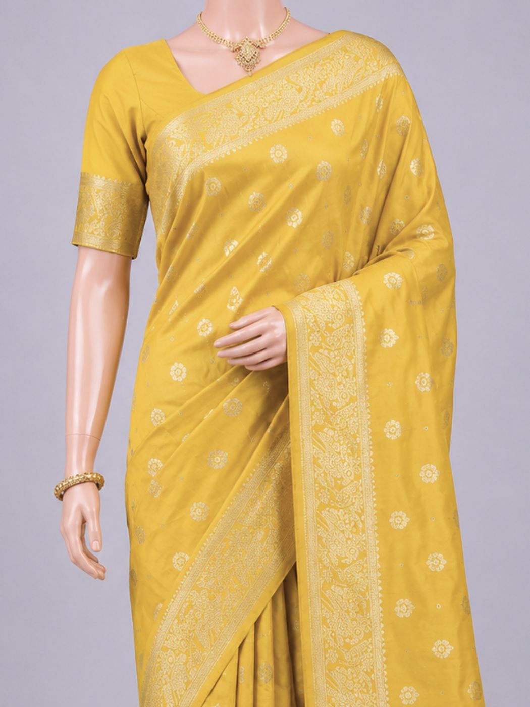 Yellow Katan Silk Saree Dummy View 02
