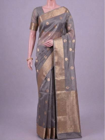  Grey Kora Silk Saree Dummy view 01