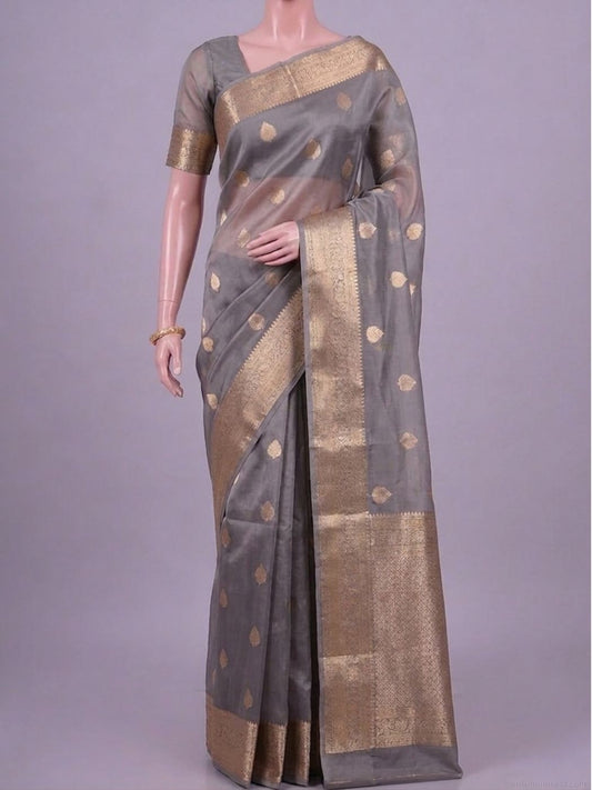  Grey Kora Silk Saree Dummy view 01