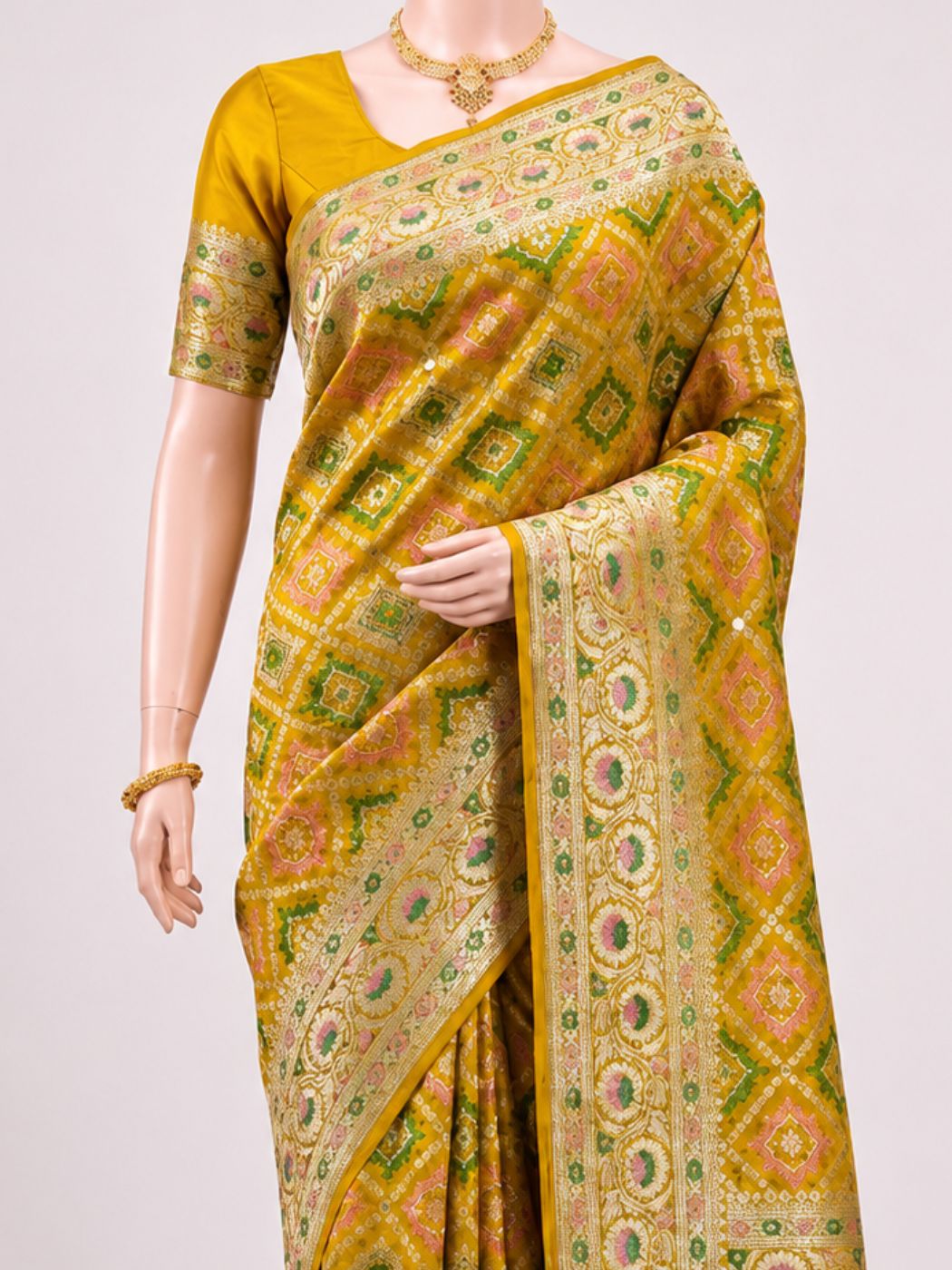  Mustard Yellow Katan Silk Saree Dummy View 02