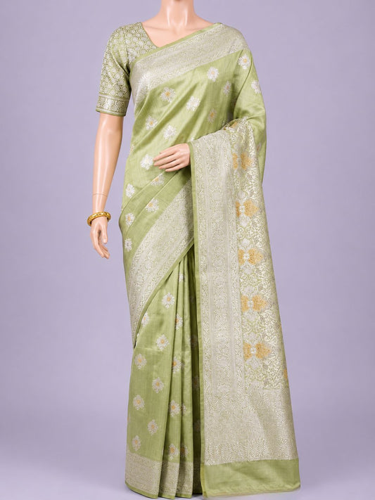 Pista Green Chiniya Silk Saree