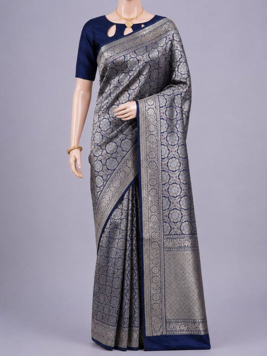 Navy Blue Katan Silk Saree Dummy View 01