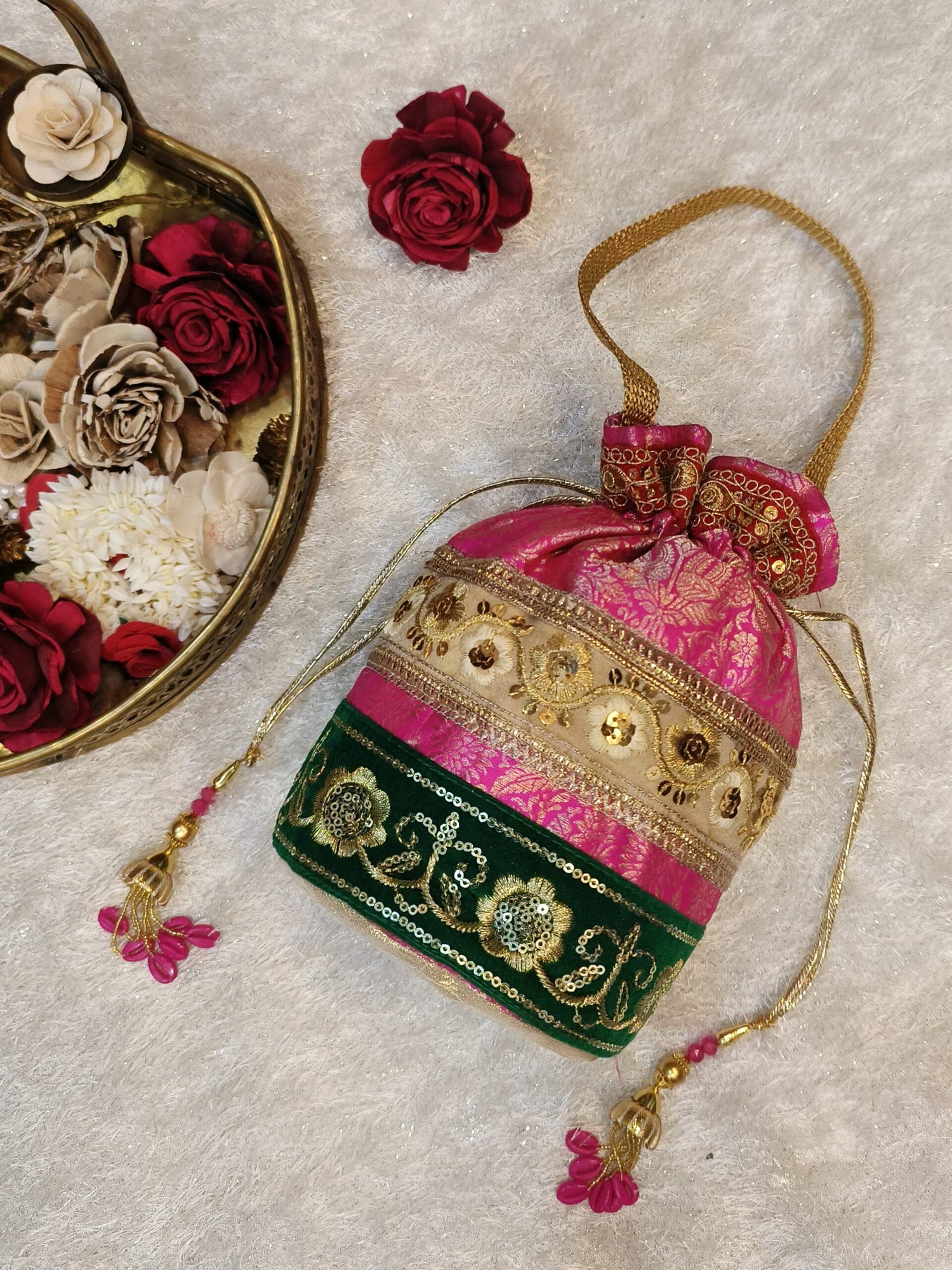 Handwoven Pink Banarasi Silk Potli