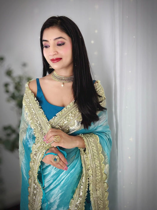 Sky Blue Pure Tissue Silk Saree with Soft Sheen and Elegant Drape – Mantavya Banaras
