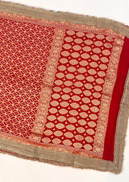Red Banarasi Bandhani Saree with Khaddi Georgette and Tie-Dye Design