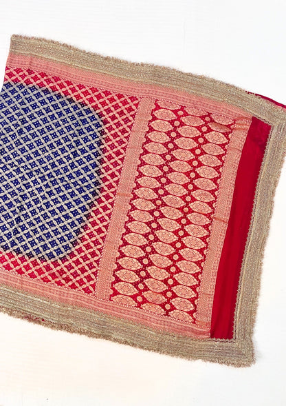 Red Blue Bandhej saree