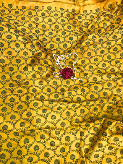 Yellow silk blouse with elegant shine and smooth premium texture - mantavya banaras