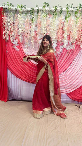 Red Pure Banarasi Tissue Silk Saree with Gota Patti Border