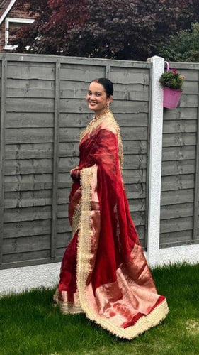 Handwoven Maroon Tissue Silk Saree