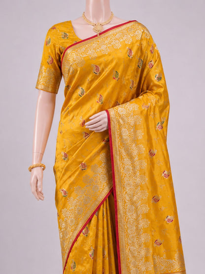 Yellow Katan Silk Saree Closeup Dummy View