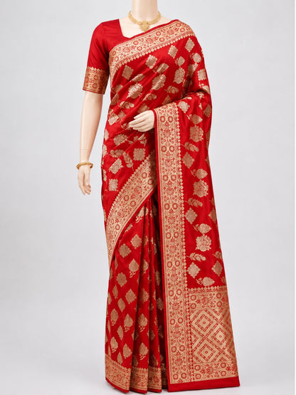Royal Red Katan Silk Saree Dummy full view