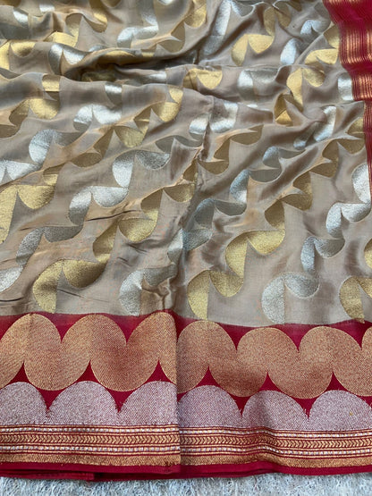 Luxury ivory Mashru silk with a smooth shine and timeless ethnic appeal - mantavya banaras