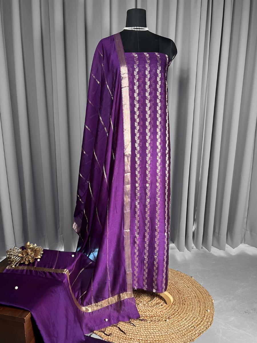 Purple Chiniya Silk Suit