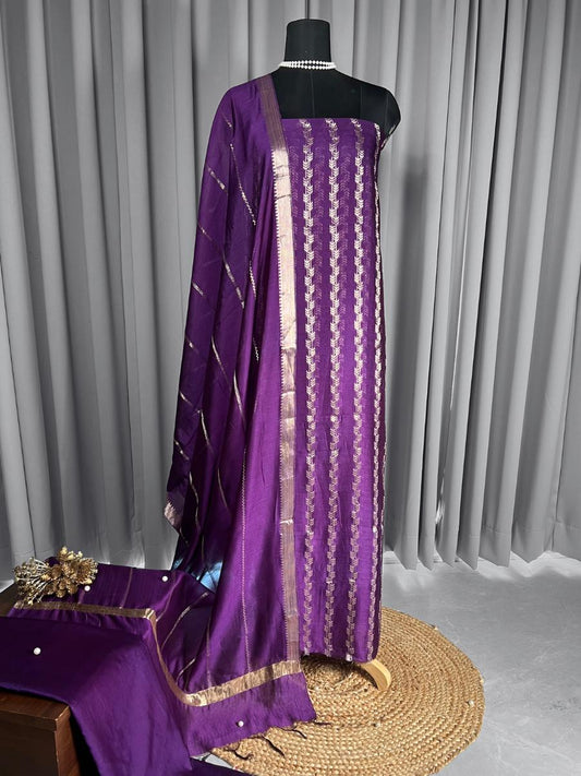 Purple Chiniya Silk Suit