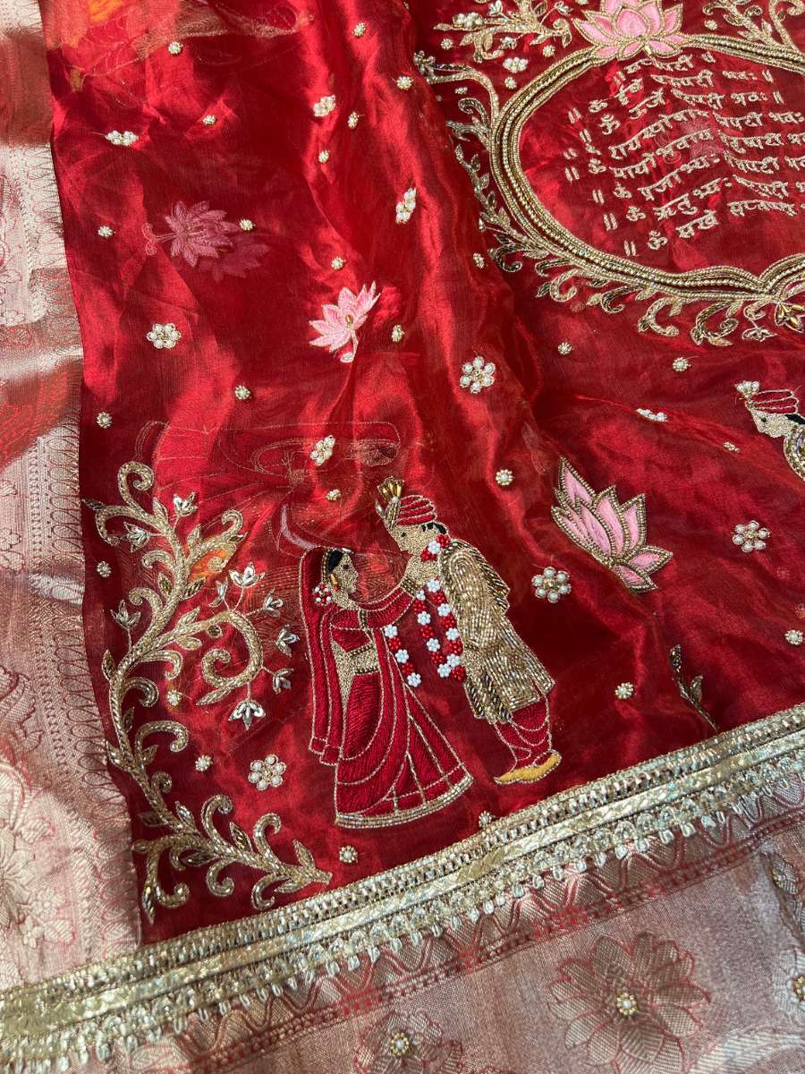 Red Tissue Silk Saree Mangal Vachan - Mantavya Banaras