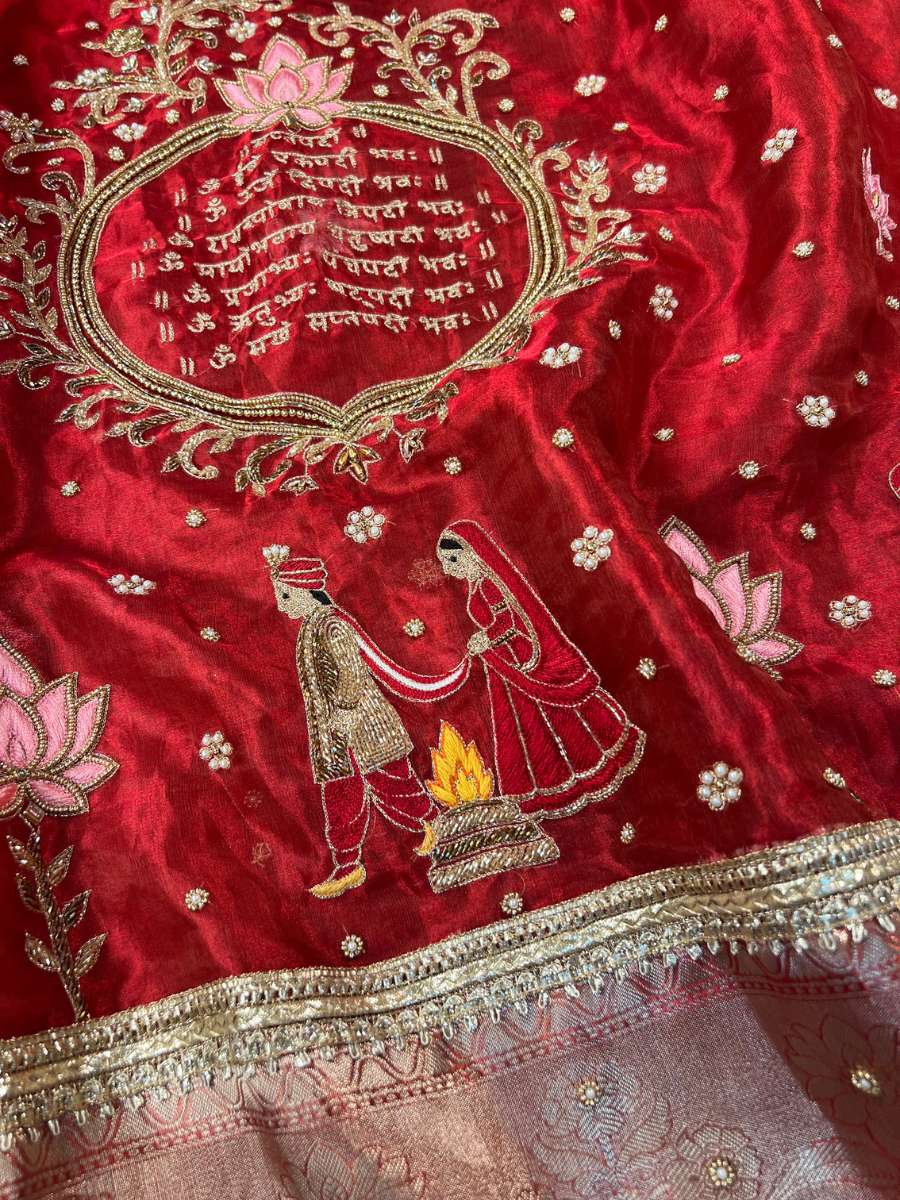 Red Tissue Silk Saree Mangal Vachan - Mantavya Banaras