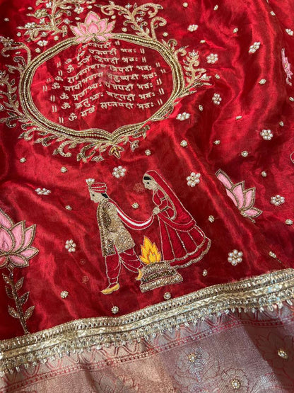 Red Tissue Silk Saree Mangal Vachan - Mantavya Banaras