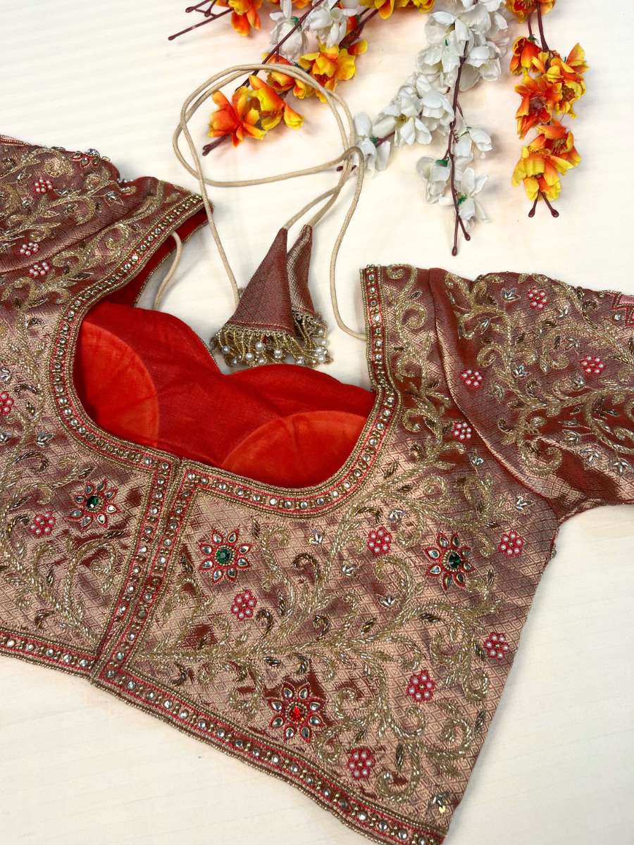 Red Tissue Silk Blouse Mangal Vachan - Mantavya Banaras