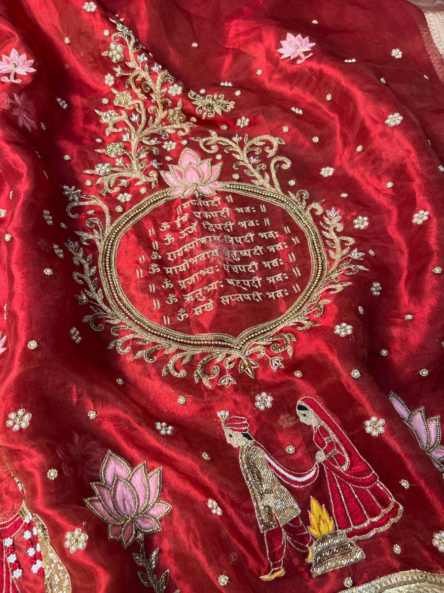 Red Tissue Silk Saree Mangal Vachan - Mantavya Banaras