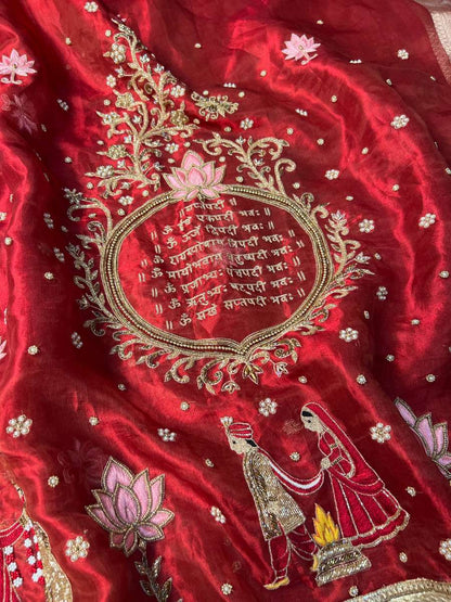 Red Tissue Silk Saree Mangal Vachan - Mantavya Banaras
