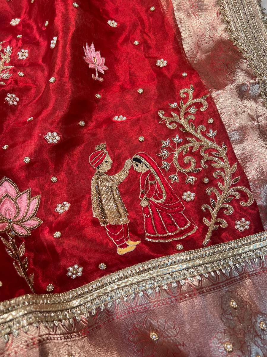 Red Tissue Silk Saree Mangal Vachan - Mantavya Banaras