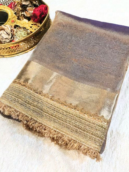 Lavender Pure Banarasi Tissue Silk Saree by Mantavya with fine golden zari work