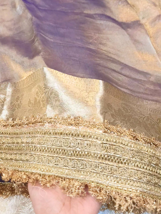 Lavender Pure Banarasi Tissue Silk Saree by Mantavya with fine golden zari work