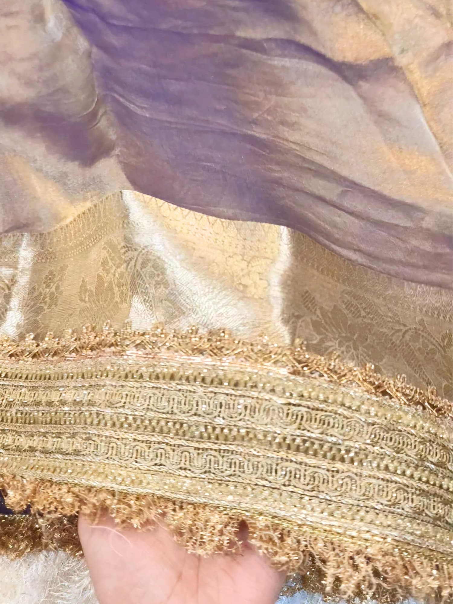 Lavender Pure Banarasi Tissue Silk Saree by Mantavya with fine golden zari work