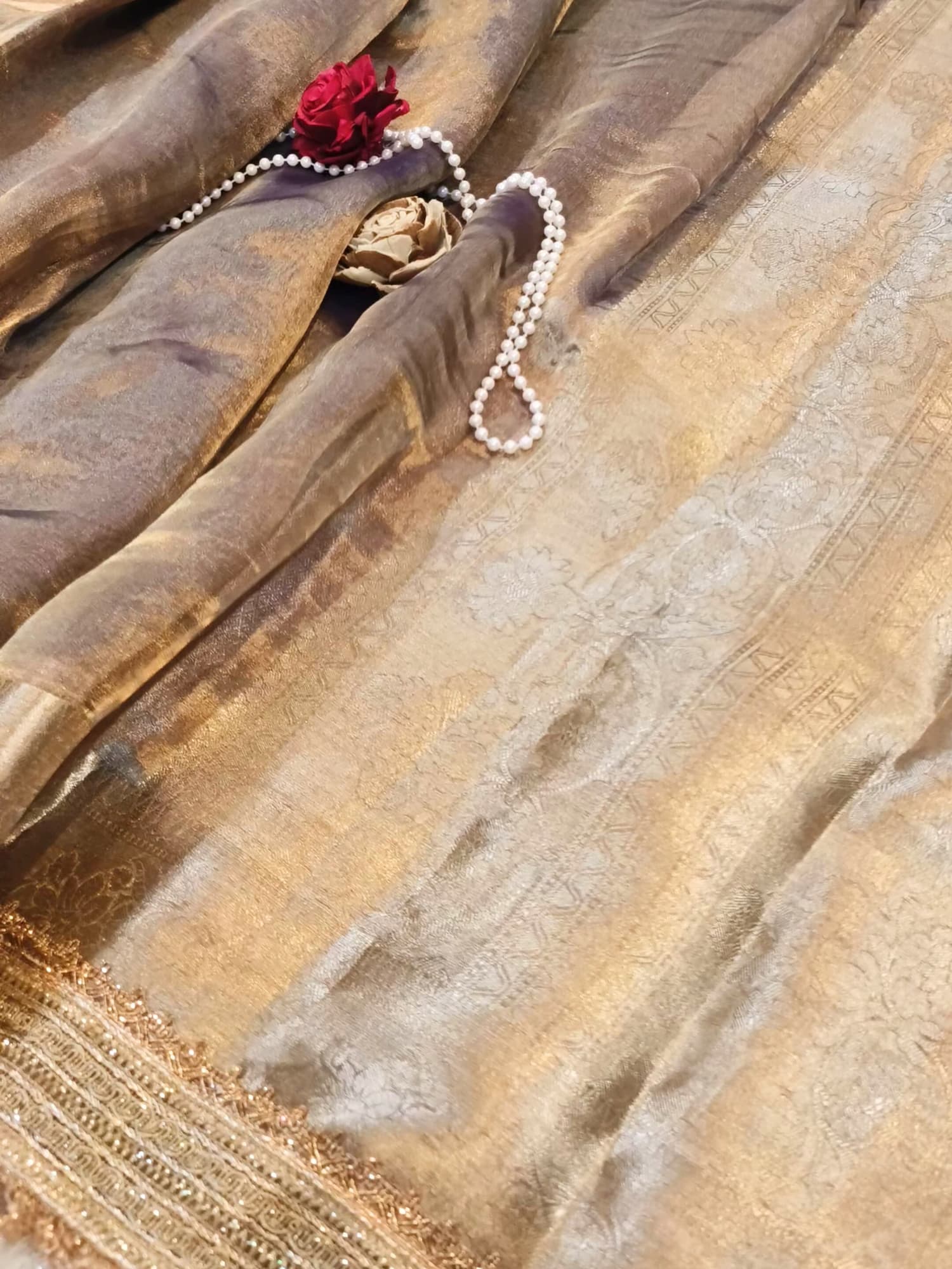 Lavender Pure Banarasi Tissue Silk Saree by Mantavya with fine golden zari work