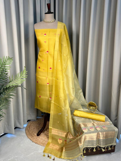 Yellow Kora Silk Suit Set