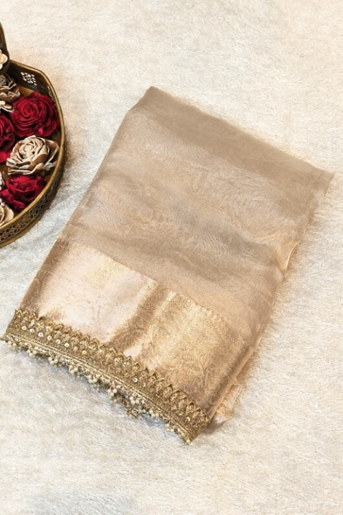 Handwoven Silver Tissue Silk Saree with Gota Patti Border