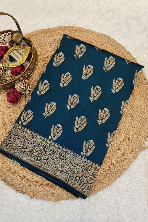 Handwoven Teal Blue Silk Saree