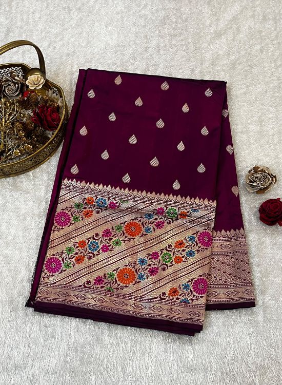 Wine Katan silk saree