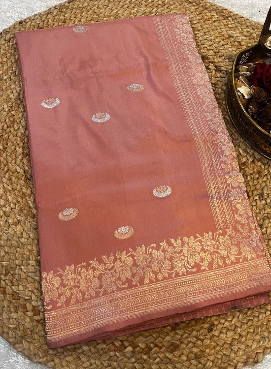 Peach Katan silk saree