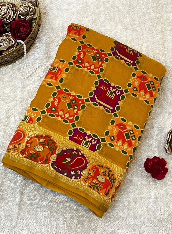 Mustard Yellow Georgette Banarasi Saree