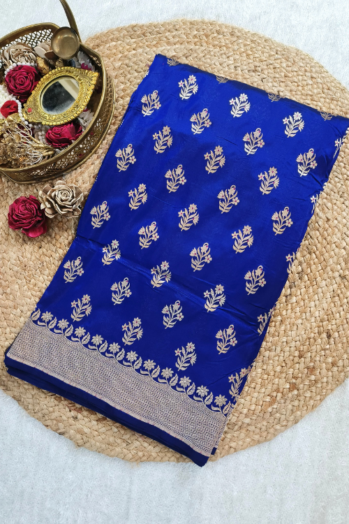 Handwoven Royal Blue Katan Silk Saree