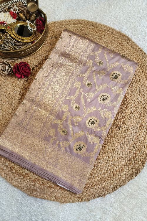 Handwoven Light Mauve Katan Silk Saree
