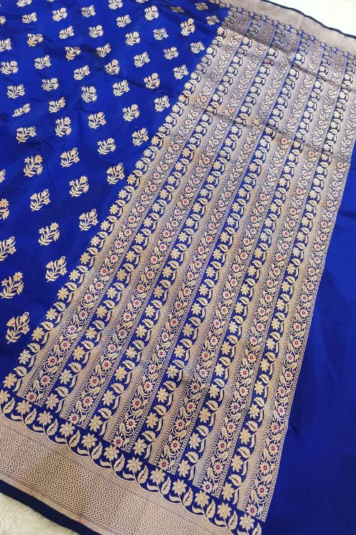 Handwoven Royal Blue Katan Silk Saree