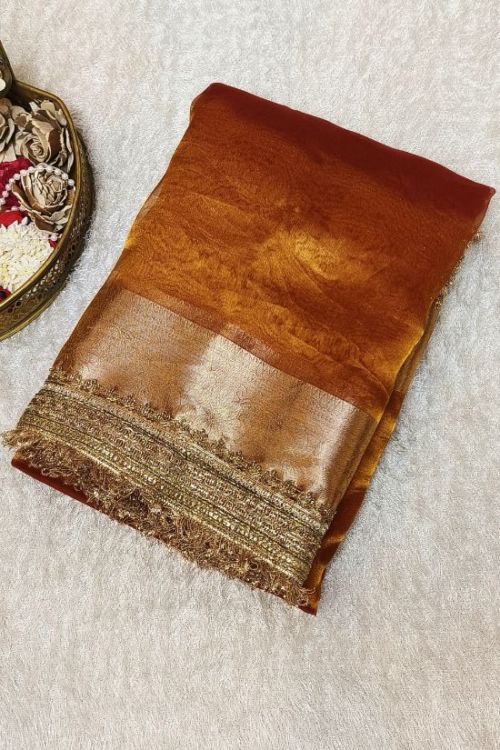 Handwoven Kanchipuram Gold Tissue Silk Saree with Gota Patti Border