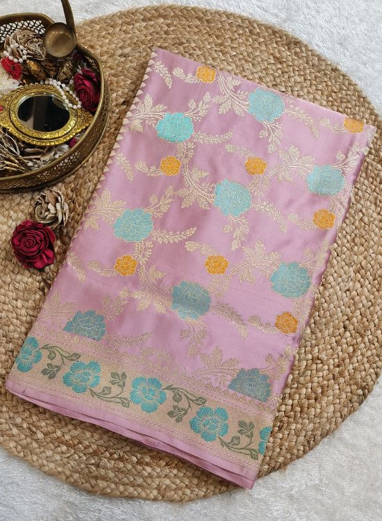 Pink Jangla Katan Silk Saree