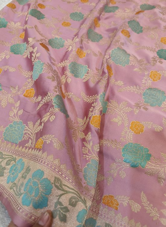 Pink Jangla Katan Silk Saree