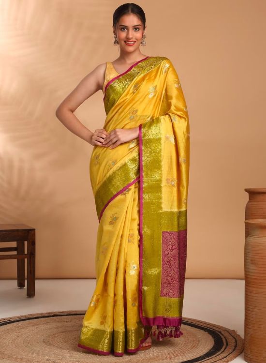 Banarasi Brocade Butta with Zari Border and Tassels