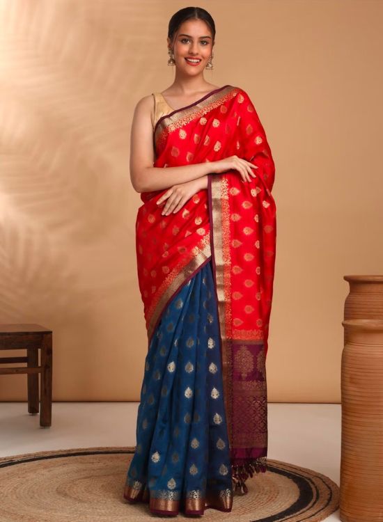 Banarasi Brocade Butta with Zari Border and Tassels