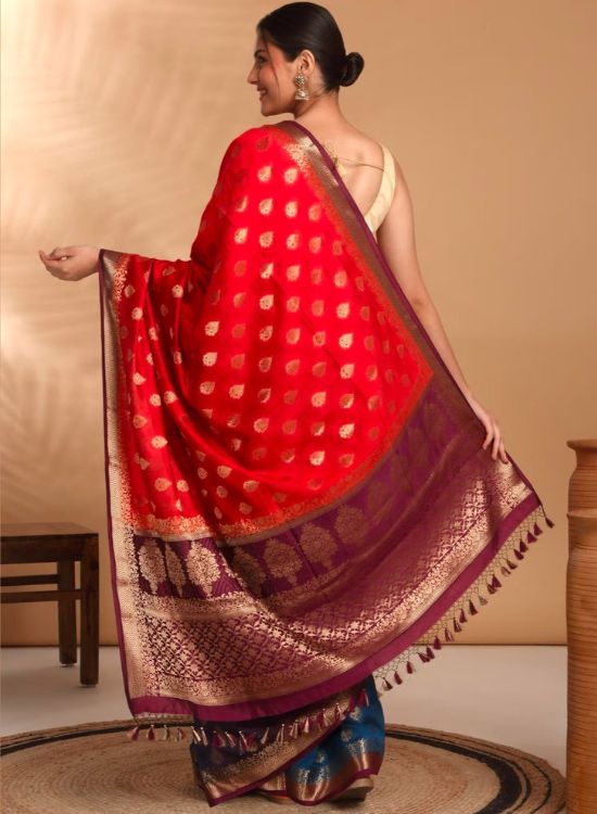Banarasi Brocade Butta with Zari Border and Tassels